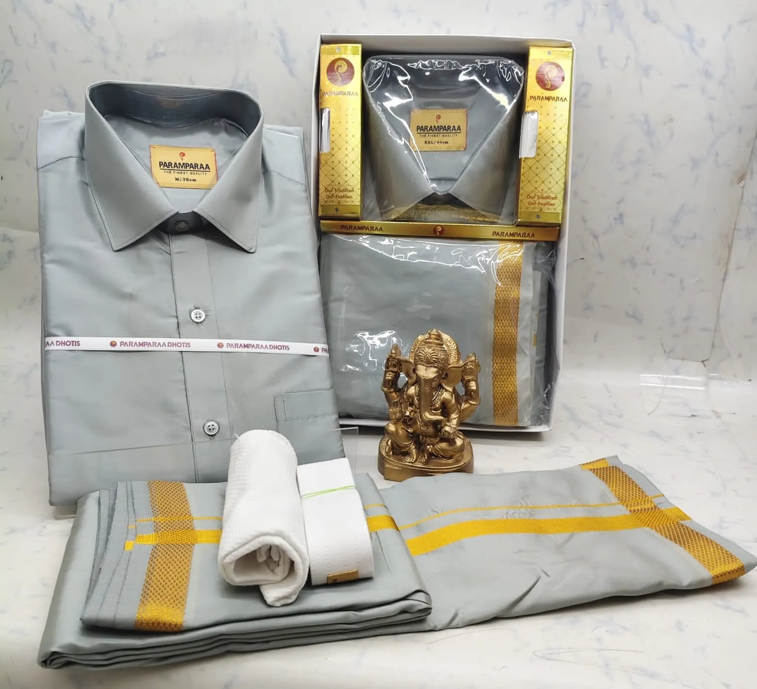 Silk Mixed Signature Jerry Border Dhoti Set